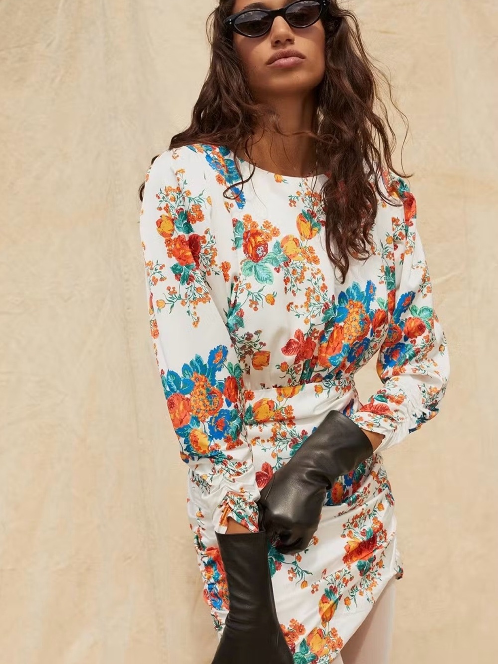 NWOT For Love & Lemons Brandi White Floral Long Sleeve Mini Dress
